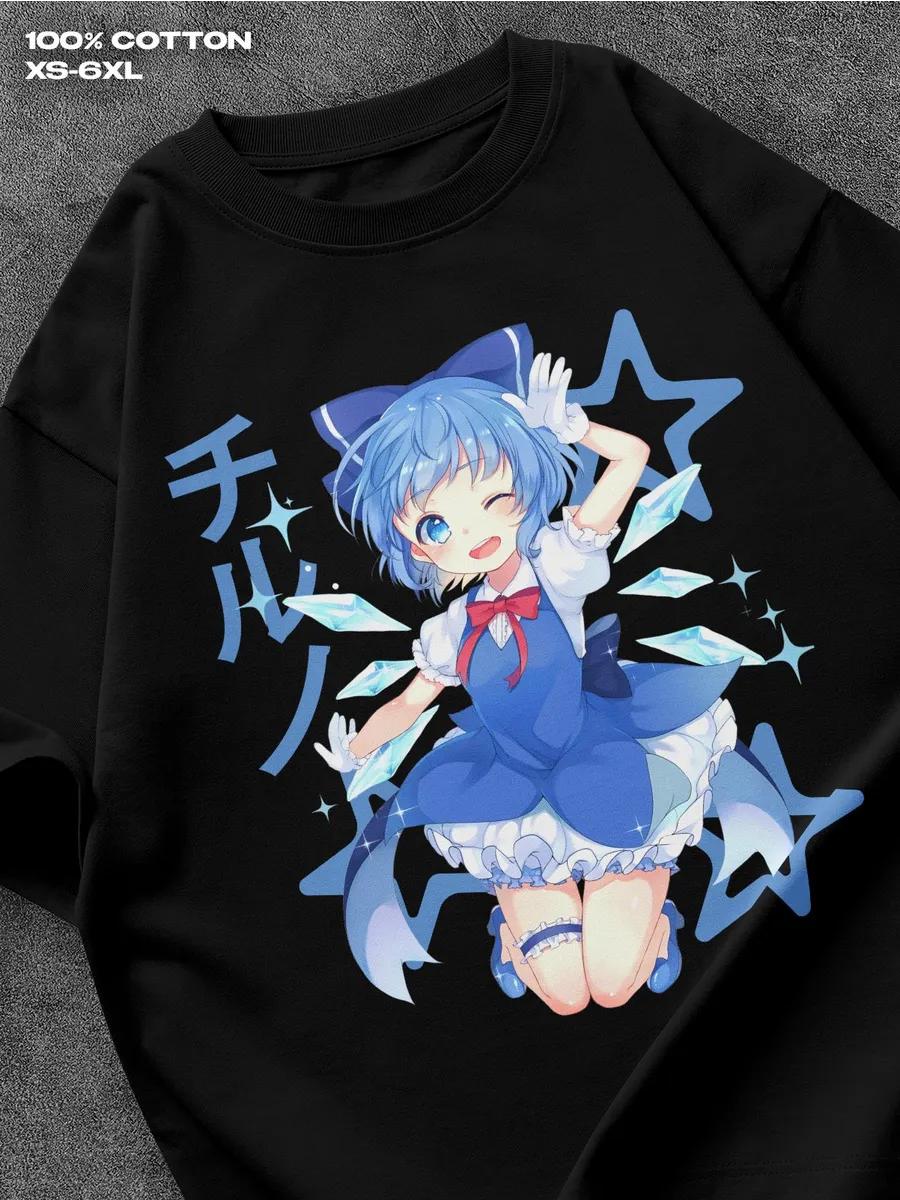 

Черная футболка Cirno Мужская футболка Женские футболки с принтом букв Футболка с короткими рукавами Повседневная уличная футболка Топ XXXL