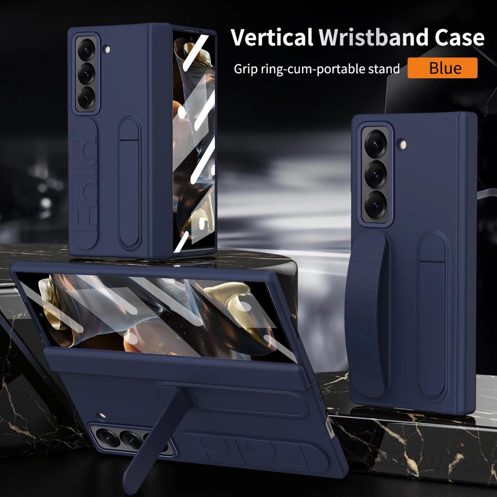 Orginal Matte Skin Feelwith S Pen Stand Phone Case for Samsung Galaxy Z Fold 7 6 5 4 3 Wristband Holder Hinge Slot Protect Cover