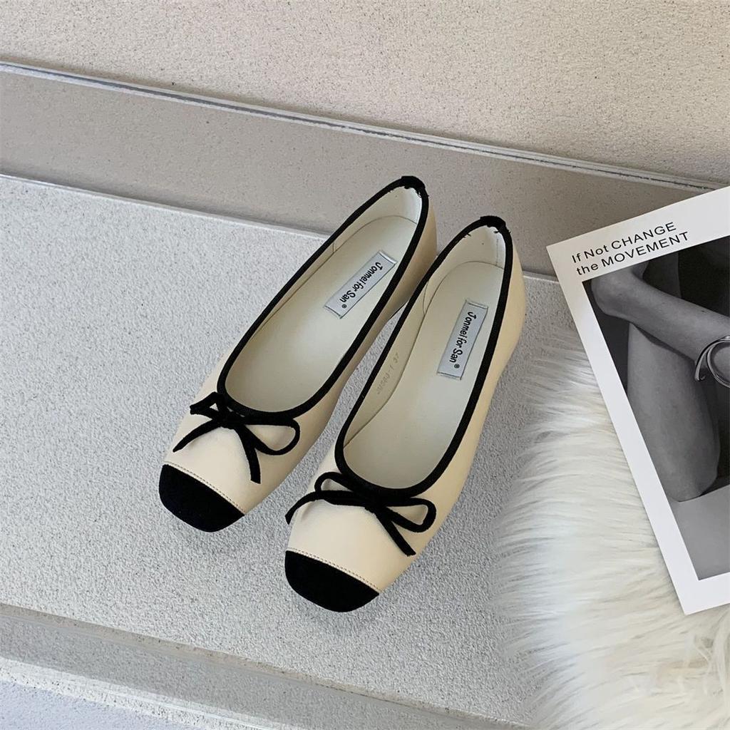 Französischer kleiner duftender Stil mit Rock weiche Sohle einzelne Schuhe Damen Sommer neu Abendbrise sanfte Schleife leichter Mund flacher Boden Damenschuhe