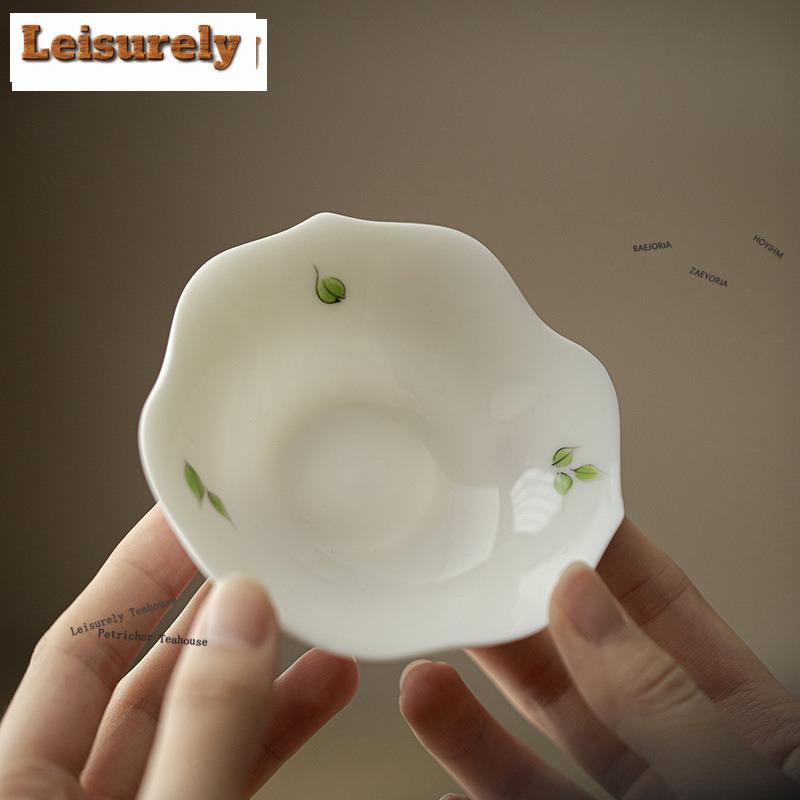 HOYIHM 1pc/lot Hand Painted Fingered Citron Ceramic Handmade Coasters Jade Clay Cups Base For Coffee Anti-scald Placemats Tea
