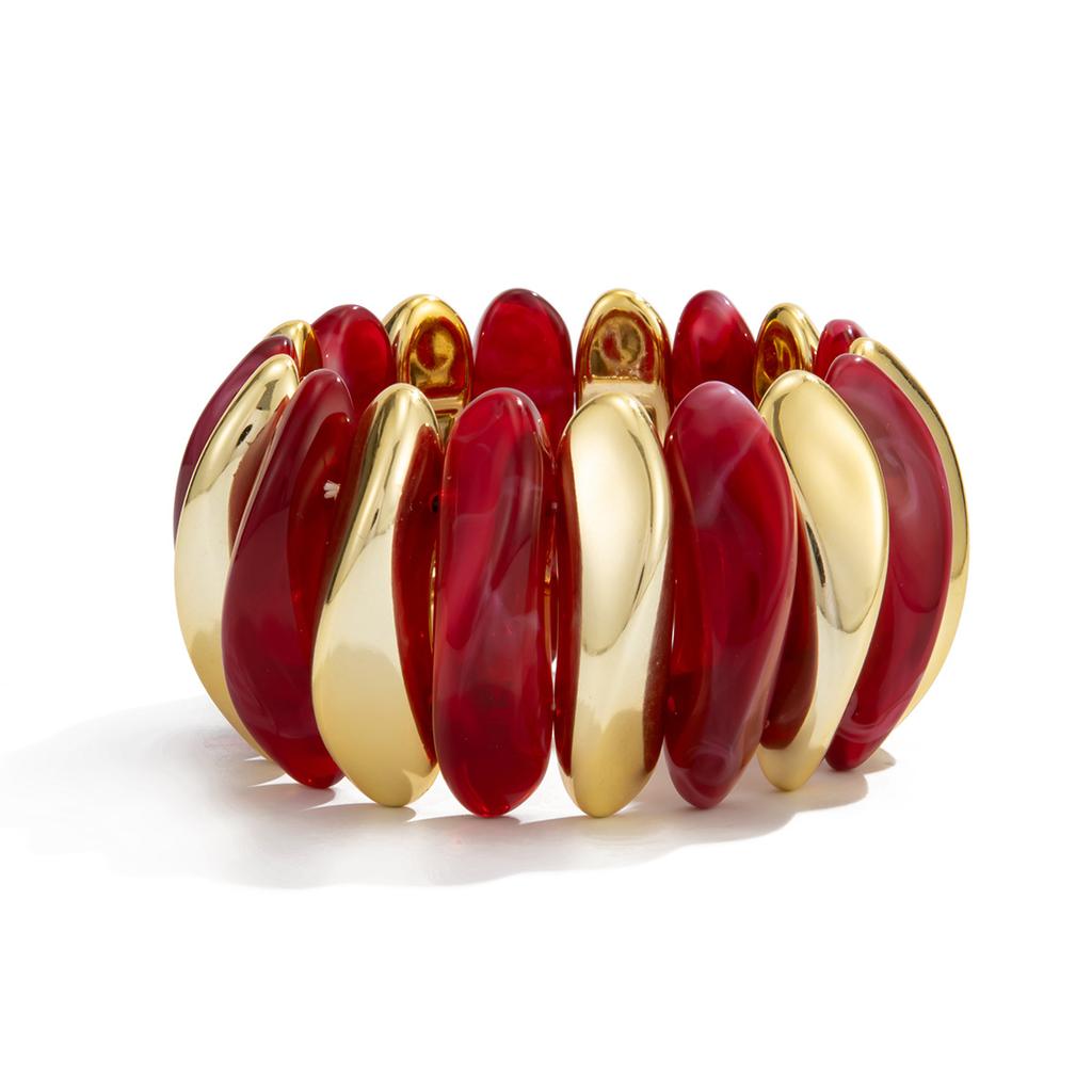 Retro Bunt gefärbtes Acrylharz Elastizität Armreif Geometrisch Übertrieben Breit Rund Stretch Armreifen für Frauen Klobiger Schmuck