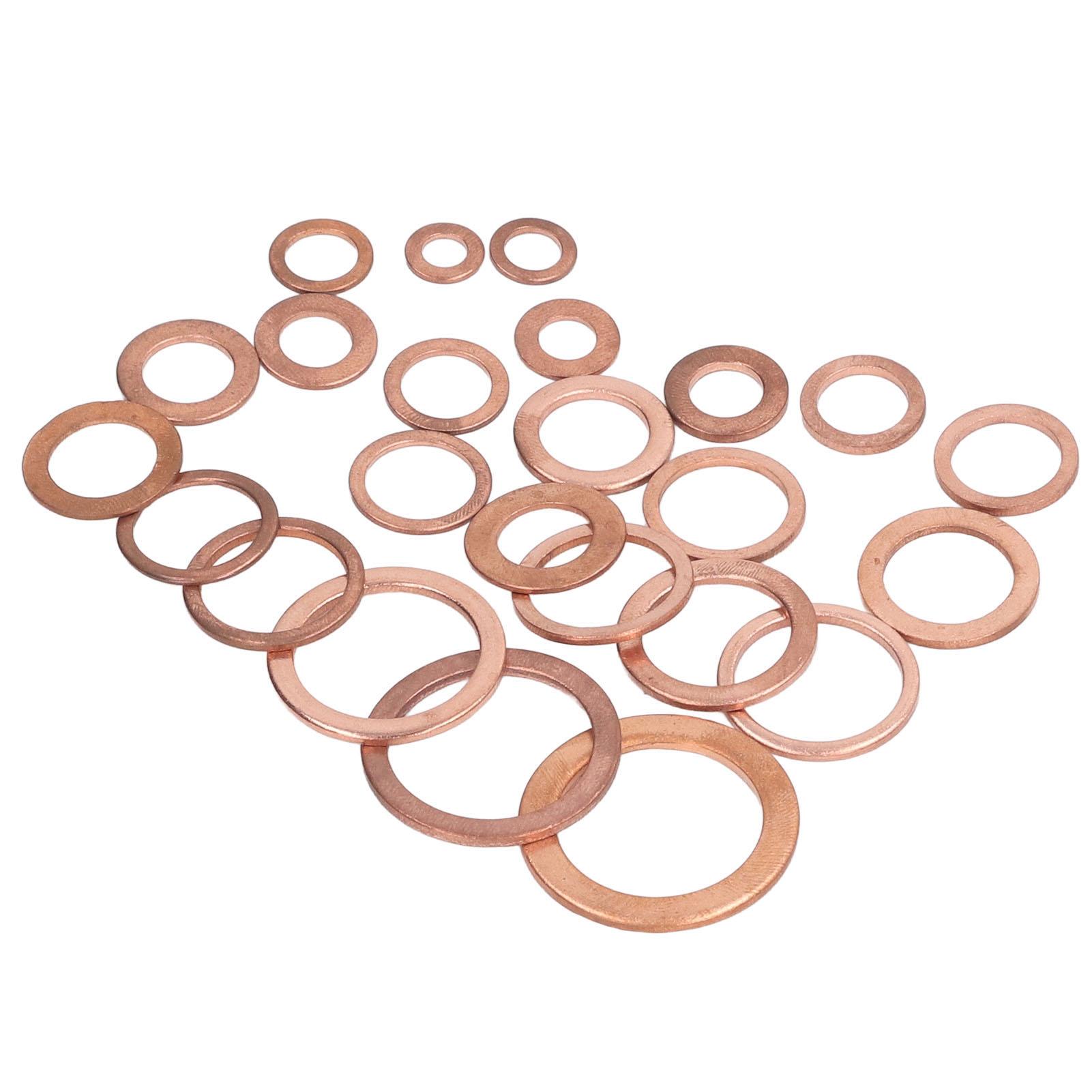 

396 шт. круглых плоских шайб 24 размера, набор плоских уплотнительных шайб из красной меди с пластиковой коробкой, пинцетом