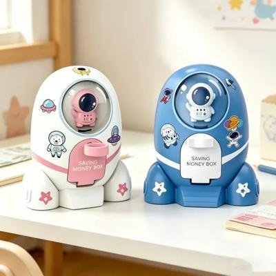 Rocket Astronaut Coin Piggy Bank Kids Money Saving Box Pretend Play Toy Home Decor Ornament For Living Room Bedroom Baby Gifts