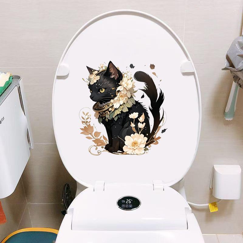 Self-adhesive Waterproof Black Cat Toilet Stickers for Bathroom Toilet Seat Creative Wall Decor