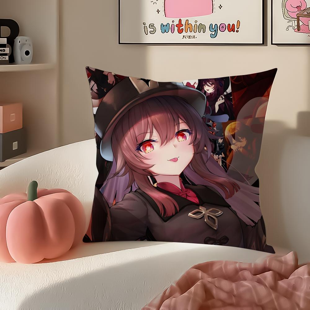Game Genshin Hu Tao Cushion Cover Pillowcase Short Plush Invisible zipper Room Sofa Cushion Cover