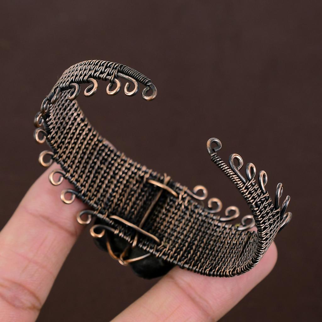 Natural Triplet Opal Gemstone Handmade Copper Wire Wrap Bangle Adjustable z6T95