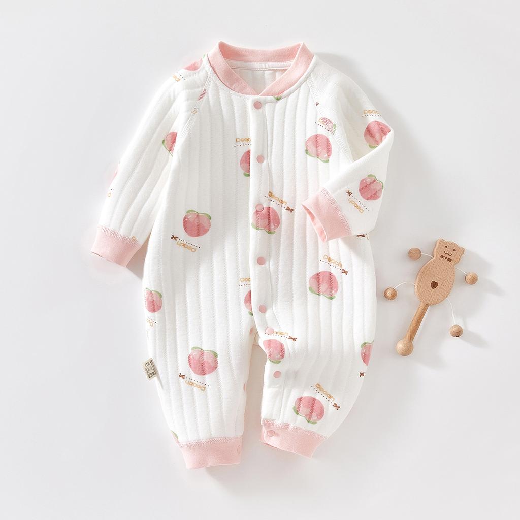 Newborn Baby Clothes Warm Cotton Quilted Romper Long Sleeve Infant Onesie Autumn Winter Thickened Outfit