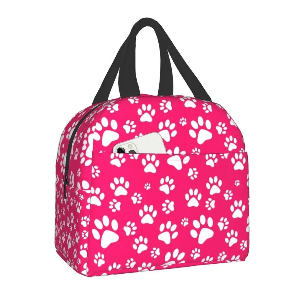 Pet Paw Pattern Animal Imprint Insulated Lunch Bag for School Office Dog Footprint Gift Picnic Thermal Cooler Lunch Box Women