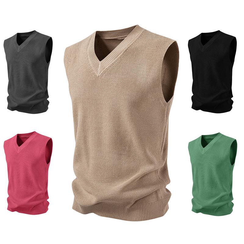 Gilet Cardigan Senza Maniche in Maglia Casual da Uomo con Scollo a V