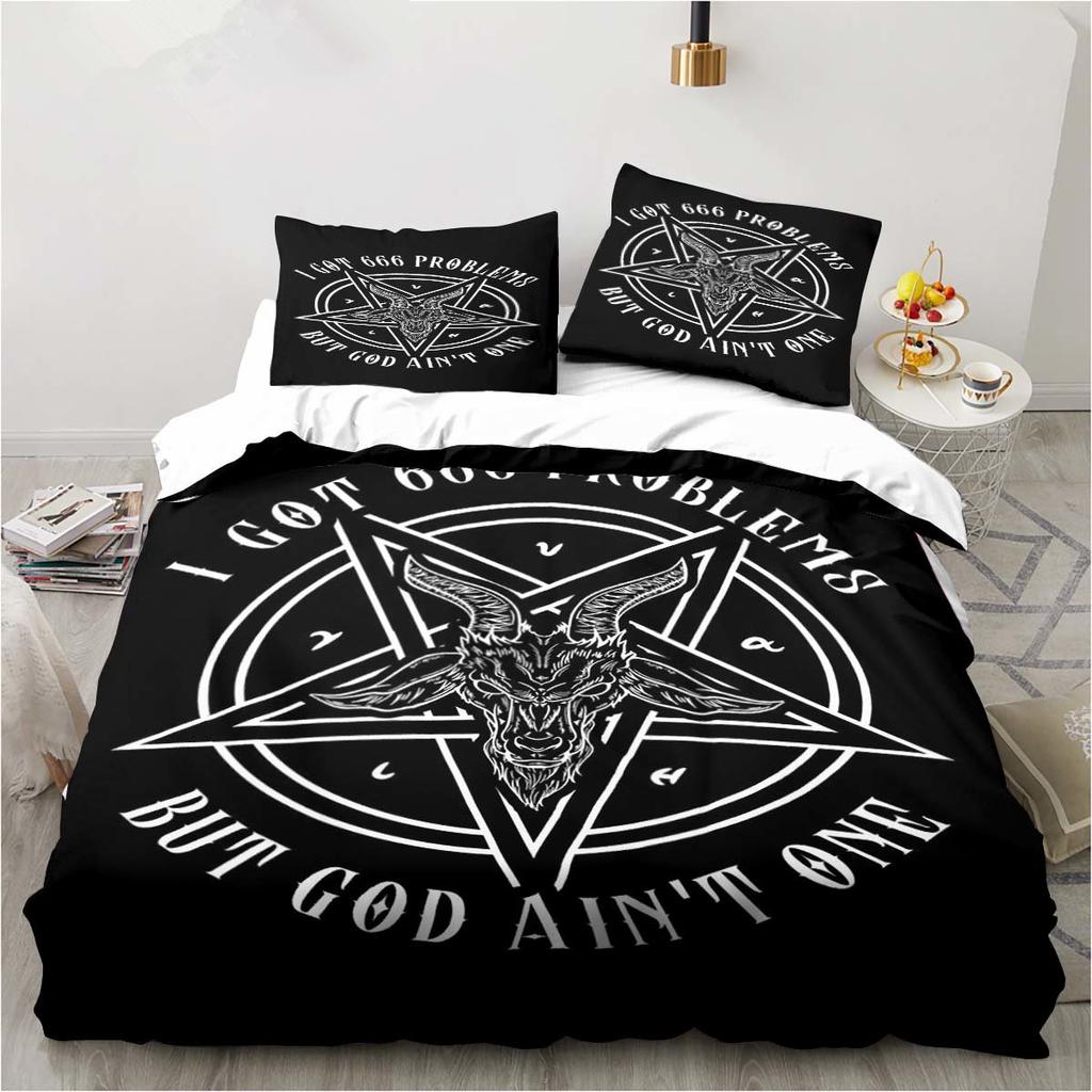 Baphomet Satan Demon Evil Duvet Cover Set Horror Evil Monster Bedding Set Full King Size Comforter Cover Christmas Navidad Gift