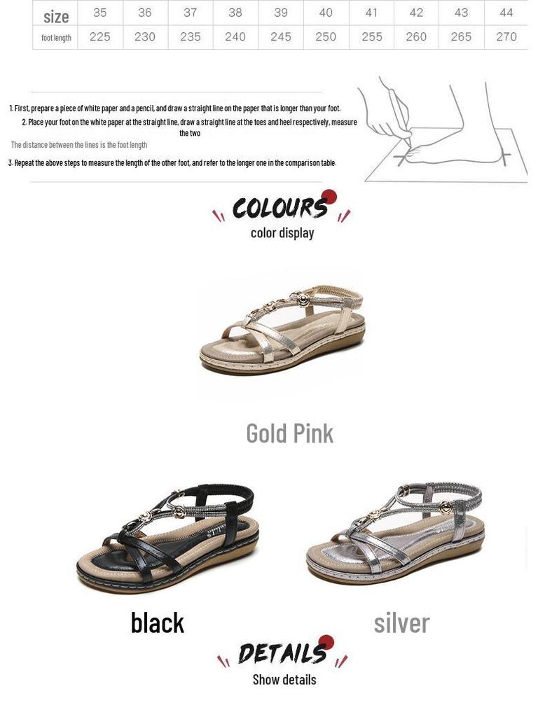 2024 Summer Bohemian Rhinestone Flat Sandals Women's Fashion