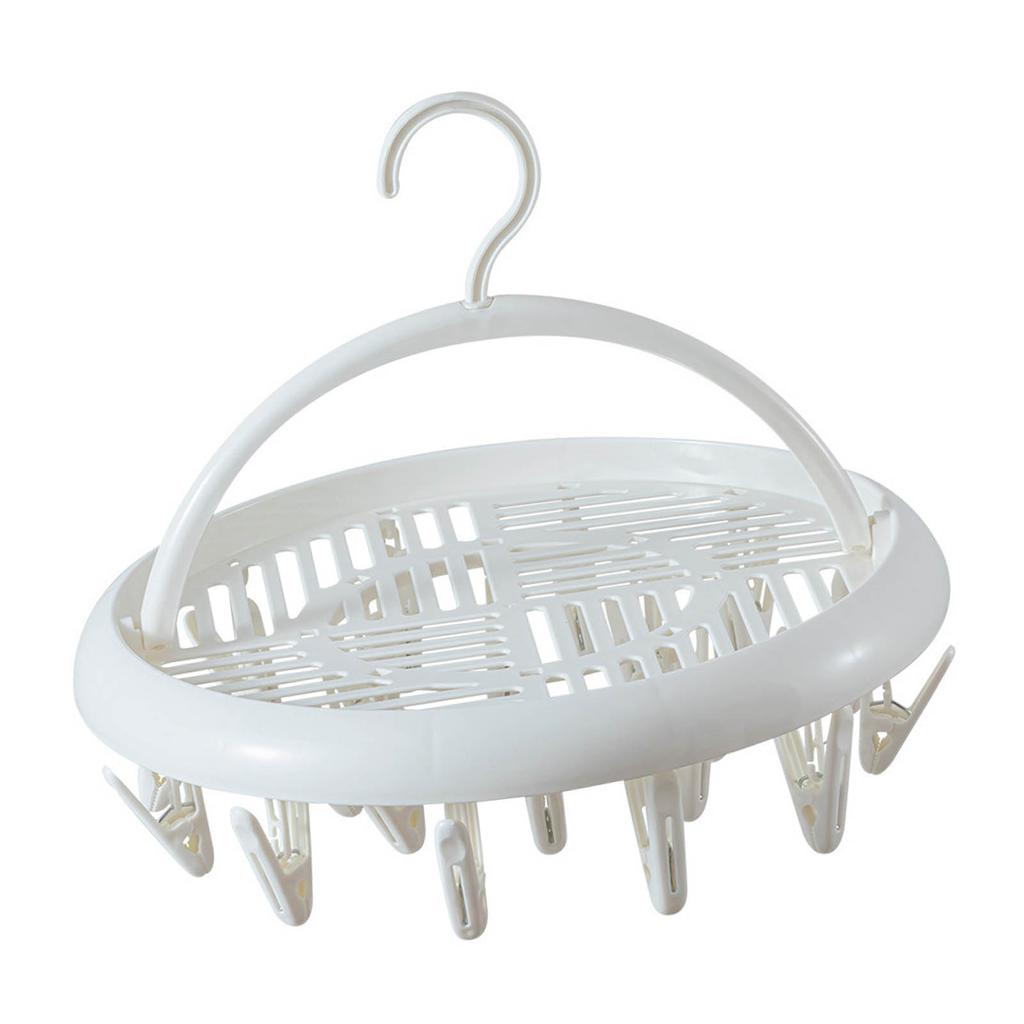 Round Drying Rack Clothes Hanger Plastic Round Laundry Hanger with Clips for Socks Underwear White