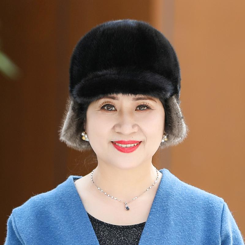 Hat Lady Winter Elderly Mink Fur Hat Warm Old Lady Mother Winter Mink Cap