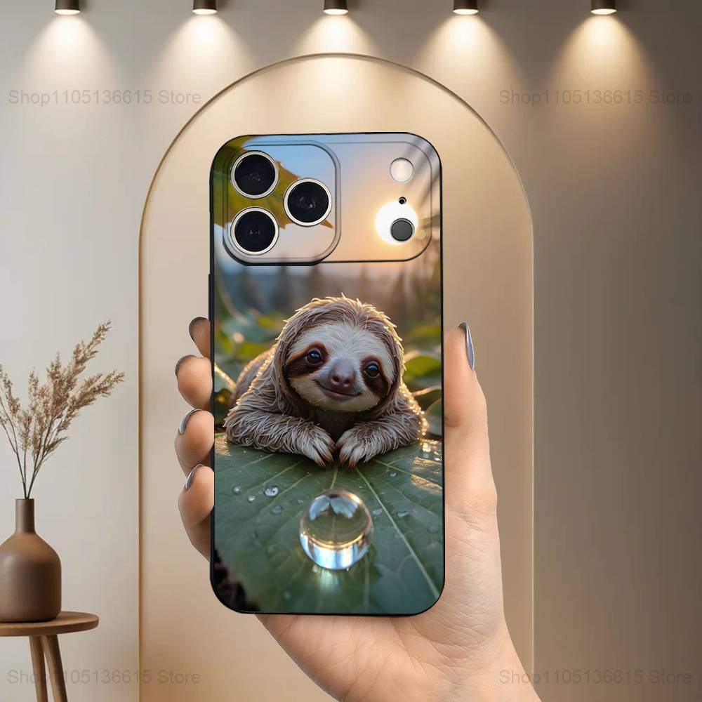 Animal Funny Sloth Cute Phone Case For iPhone 17,16,15,14,13,12,11 Plus,Pro Max,XS,X,XR,SE,Mini,8,7,Soft Silicone Black Cover