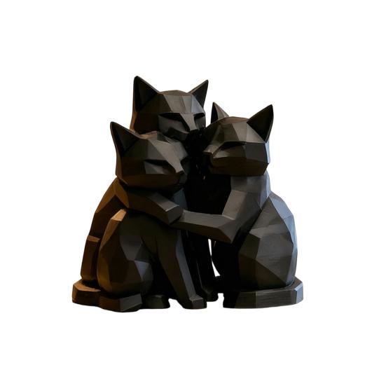 Yousheng 3D Printed Black Cat Figurine, Three Hugging Geometric Cat Statue, Modern Animal Shape Sculpture for Home Office чёрный