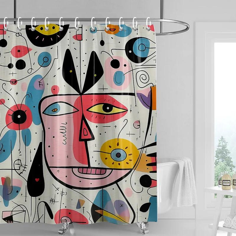 Morandi Colorful Abstract Plant Figure Shower Curtain Waterproof Mildew-proof Nordic Style Bathroom Decorative Shower Curtain