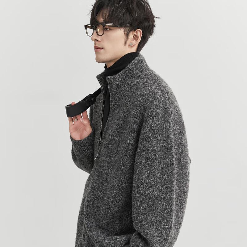 Men's Winter Stand Collar Wool Blend Zipper Cardigan