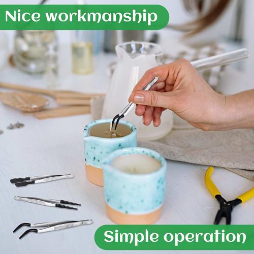 Limnyves 3-Piece Rubber-Tipped Tweezers, PVC-Coated Tweezers Set, Rubber Straight and Flat Tip Tweezers, Black