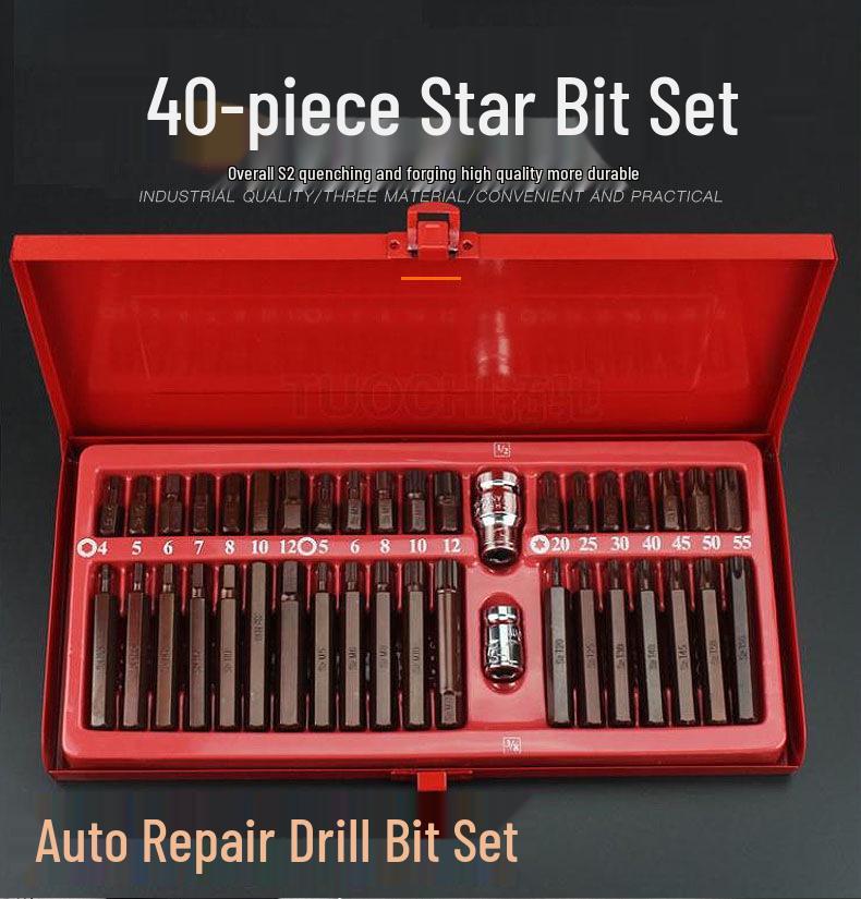 40-Piece Torx & Hex Star Bit Set for Auto Repair & Car Maintenance