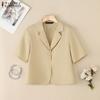 ZANZEA Damen Sommer Casual Revers Locker Kurzarm Bluse