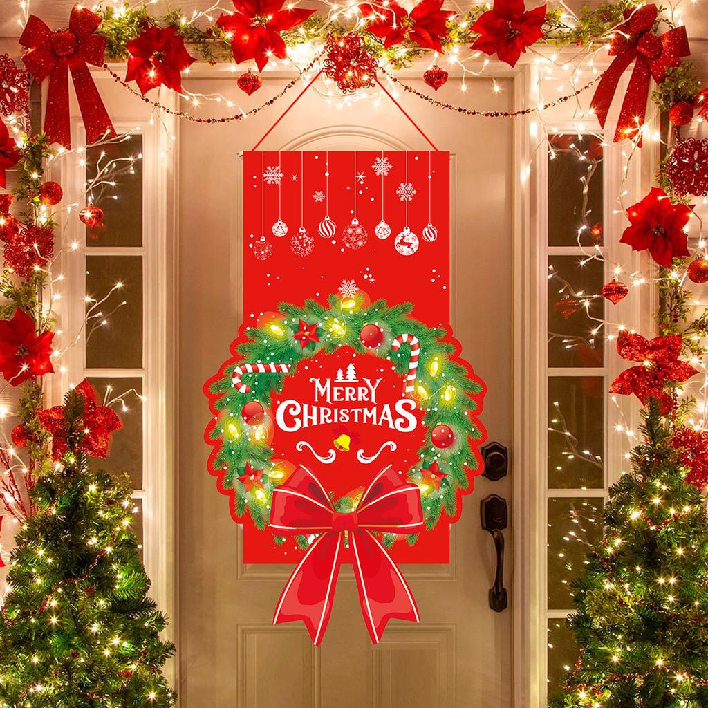Bannière Drapeau de Noël Père Noël Arbre de Noël Bannière Décoration de Noël pour la Maison 2025 Ornements Cadeaux Noël Nouvel An