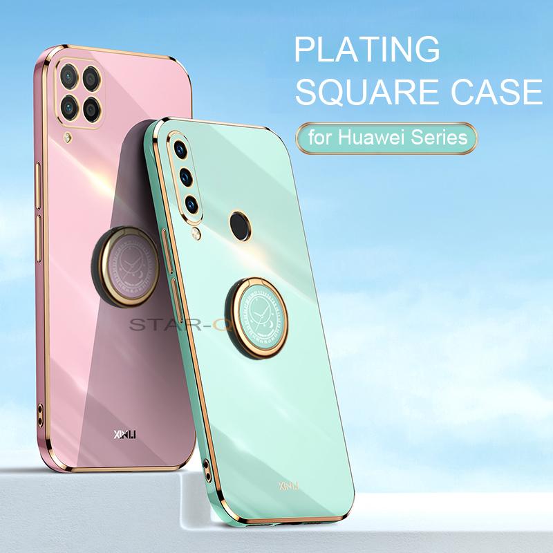 Überzug Quadratischer Ringhalter Telefonhülle für Huawei P30 P40 P20 Lite Pro P Smart plus 2019 20 30 40 Luxus Silikon Stand Cover