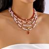 Trendy Red Fruit Cherry Beads Pendant Pearl Beaded Necklace For Women Trendy Party Clavicle Choker Jewelry Holiday Gift