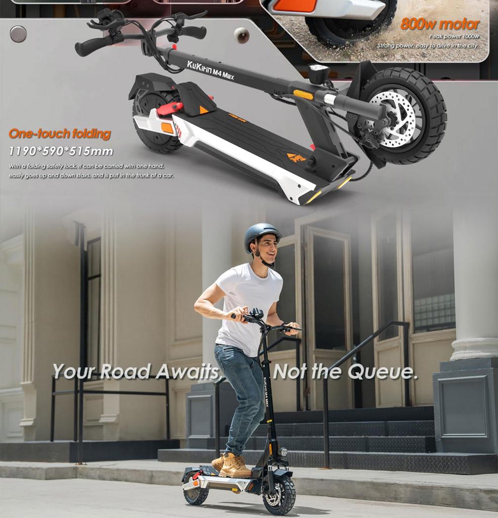 Electric Scooter Adult Kukirin 10" 800W Motor Electric Scooter Foldable Top Speed 45Km/h 48V 18.2AH Range 64Km Load 120Kg