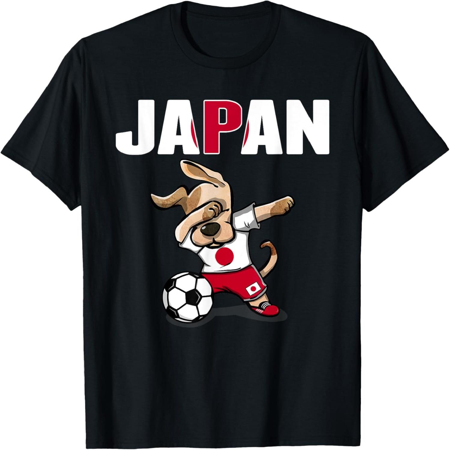 Собака в стиле даб Футболка для фанатов футбола Японии с японским флагом для мужчин, женщин, детей S
