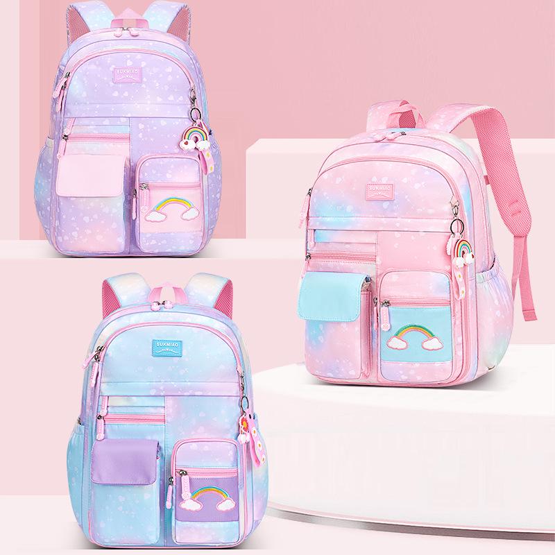 Rainbow Lightweight Girls' Backpack: Load-Reducing, Spine-Protecting, High-Capacity for Grades 1-6