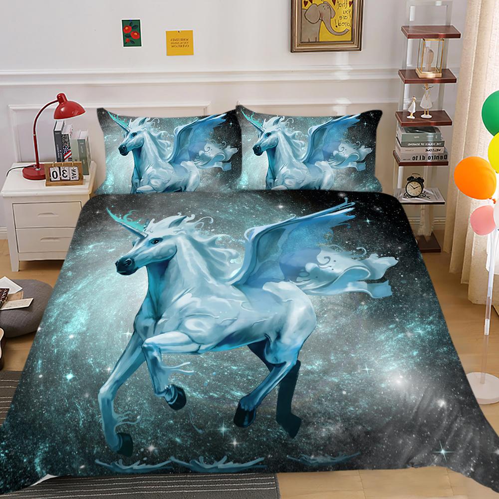 2023 New Style 2/3 Pcs High Quality Bed Cover Set 3D Unicorn Printed Duvet Cover Set Highend Polyetser Quilt Cover Sets