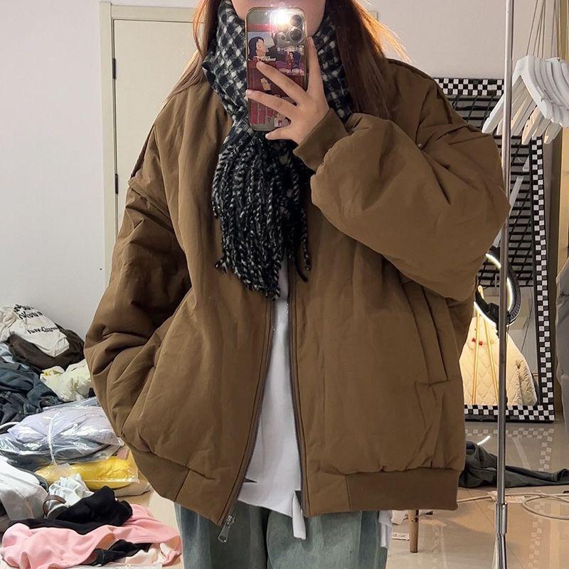 

Chinese Style Casual Slimming Baseball Jacket - Solid Color Cotton Coat with Zipper S 40-48 kg