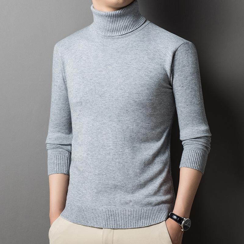 

Мужской однотонный базовый трикотажный свитер с воротником-стойкой M серый