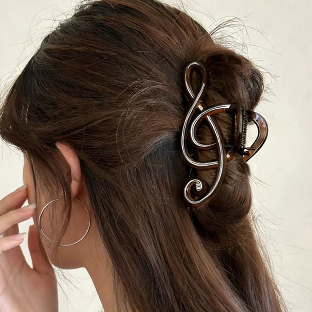 Solid Color Musical Note Hair Clip Non-Slip Large Barrettes Retro Hair Claw Clips Women