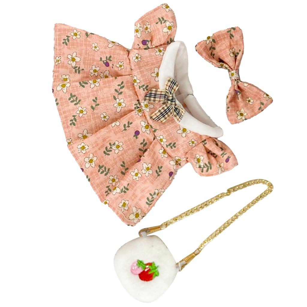 Girl Doll Clothes Accessories with Shoes Bow Bag for 20cm Dolls Floral Print Cute Girl Doll Clothing