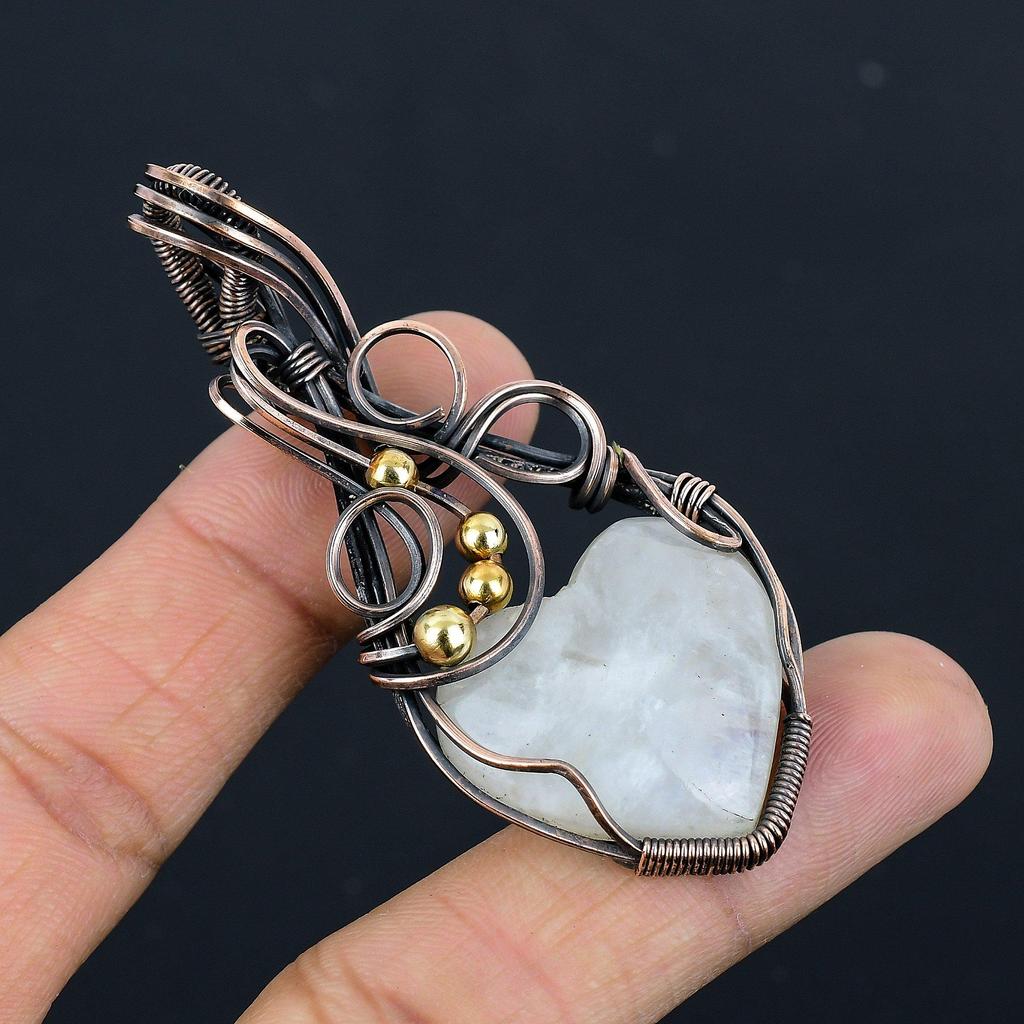 Mondstein 999 Kupferdraht umwickelter Anhänger, Handgefertigter Edelsteinanhänger, Geschenk für Mama Antikschmuck