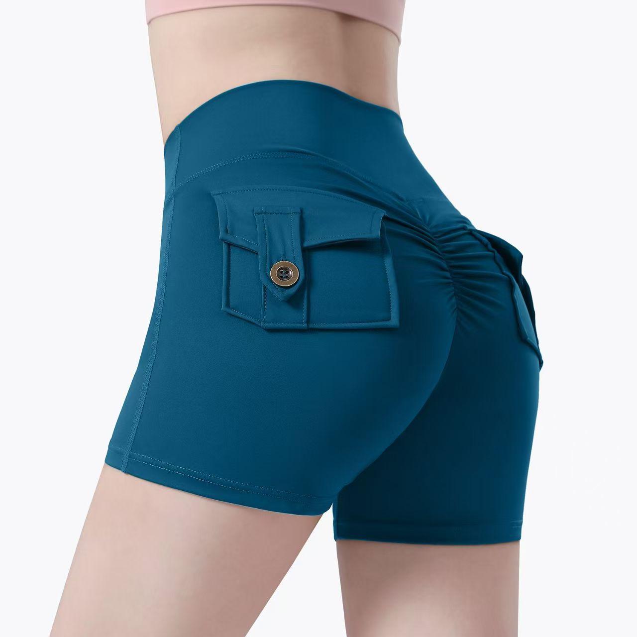 

Fitness sports tooling shorts women s high waist tight body hip lift pocket three-point pants nude yoga shorts Xl [recommended 70-77.5kg ] озеро синього кольору