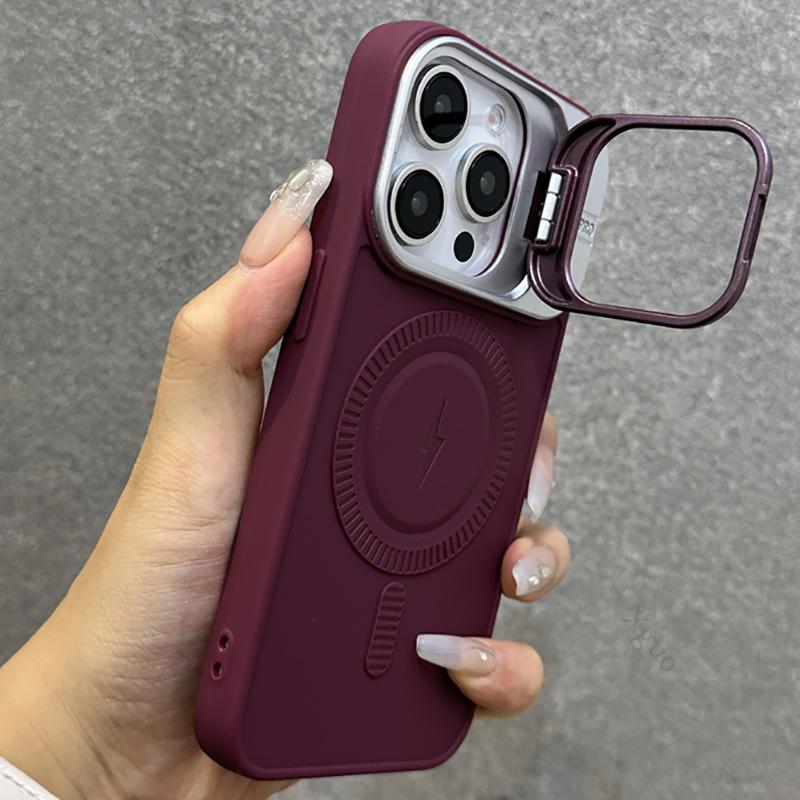 

Для Magsafe Matte Magnetic Stand Phone Case для iPhone 15 14 13 12 11 Pro Max Plus Мягкий силиконовый держатель объектива камеры Cover Funda For iPhone 12 ProMax
