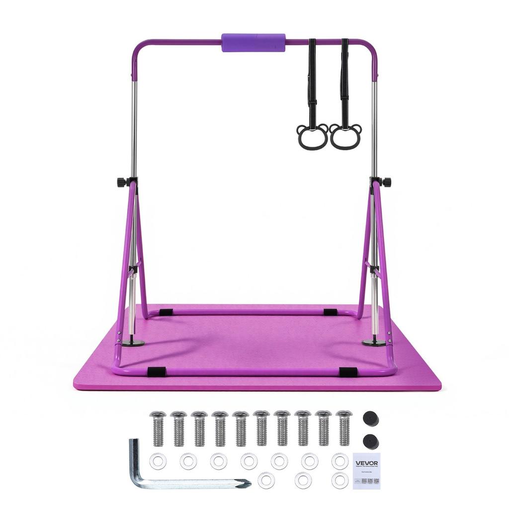 Gymnastic Bars for Kids, 63.5 Kg Capacity Folding Training Kip Bar with Mat, Adjustable Height Gymnastic Horizontal Bar for Home, Training Equipment