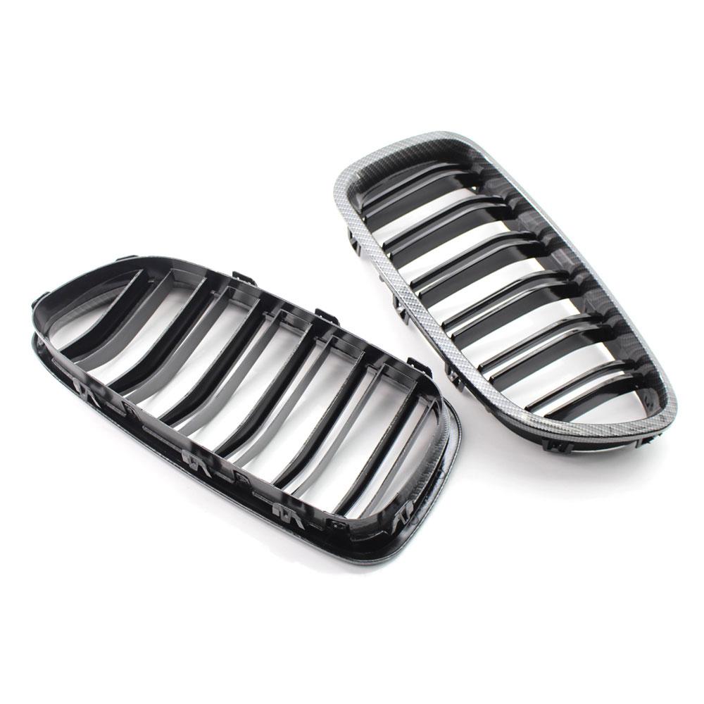 Carbon Fiber For BMW F10 5 Series 520i 523i 525i 530i 535i 2010-2016 Glossy Black Dual Slat M5 Style Front Kidney Grille Grill