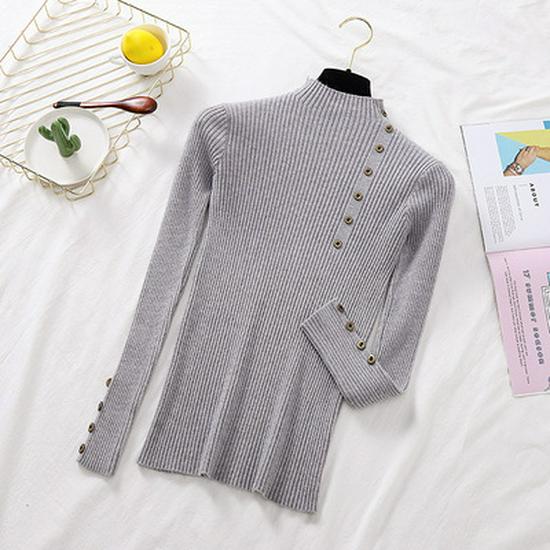 Damen Slim-Fit Langarm Strickpullover - Halber Stehkragen, Neue Herbst/Wintermode 2025