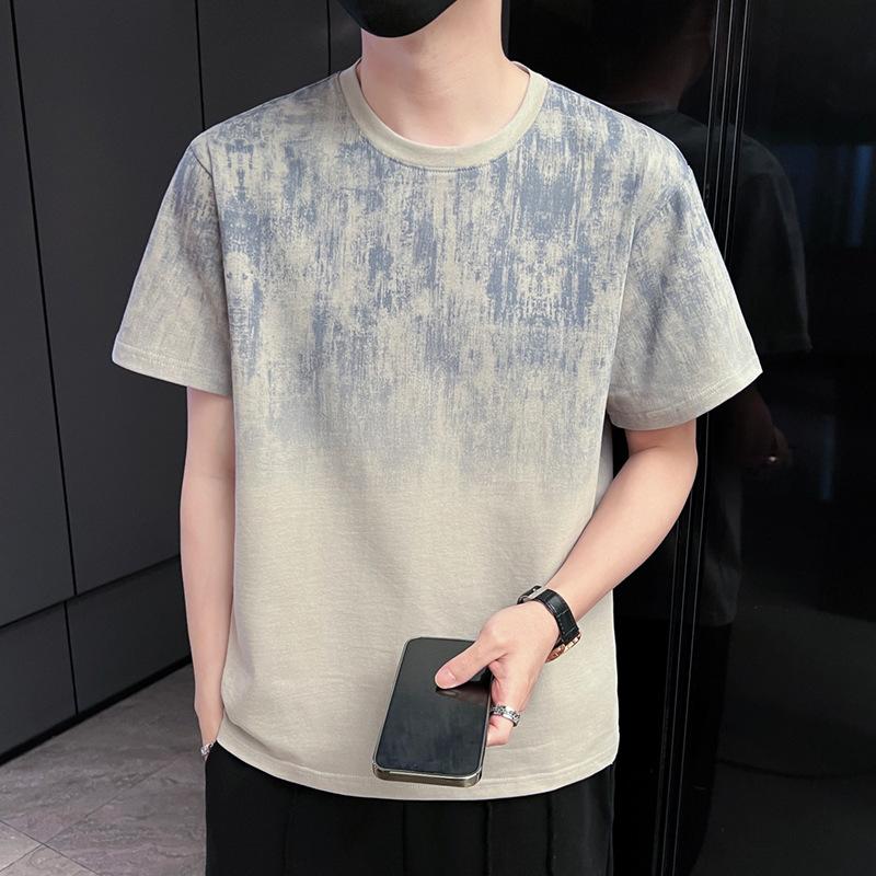 

Летняя мужская свободная рубашка с короткими рукавами, круглым вырезом, цветочным узором, рукавом пять четвертей, коротким рукавом L