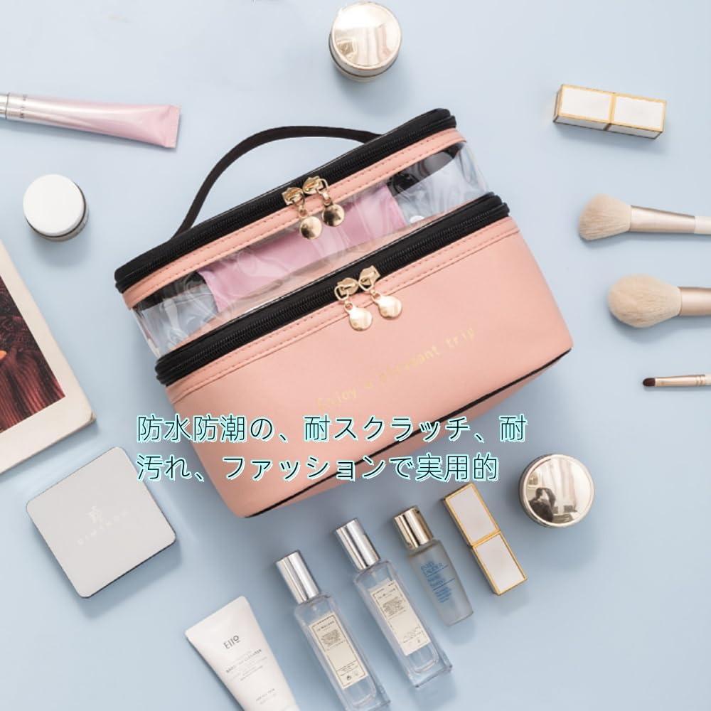 Aylashine Large Capacity Multifunctional Travel Cosmetic Bag with Brush Storage and Wash Makeup Organizer Bag Solid for Travel and Business Trips Pink