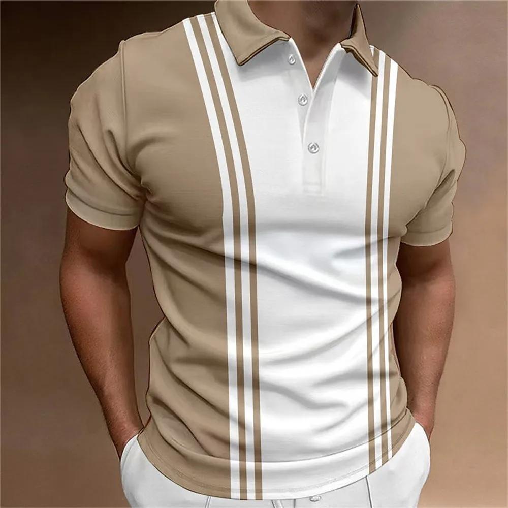 Men's Button Polo Shirt, Collar Short Sleeved Shirt, Button Striped Collar Casual Sportswear, Trendy T-shirt