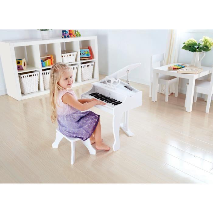Piano jouet électronique en bois - HAPE - Blanc - 30 touches - Tabouret inclus