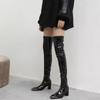 Sleek Kendall Jenner Patent Leather Thigh-High Boots - Autumn/Winter Collection with Elastic High Heels and Plus Velvet Finish