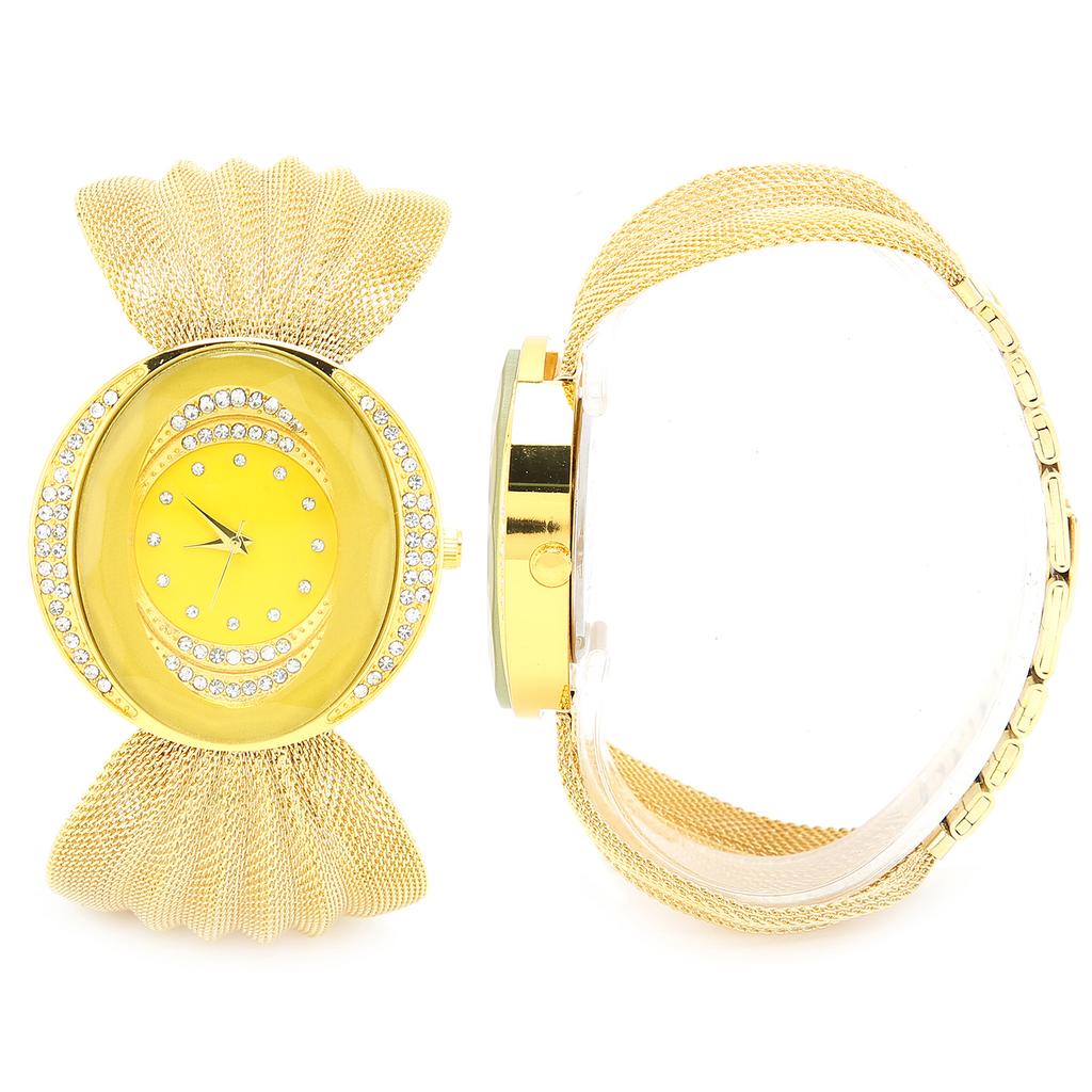 Fashionable Women Watch Wide Mesh Belt Quartz Shining Elegant Wrist Watch for FemaleGold