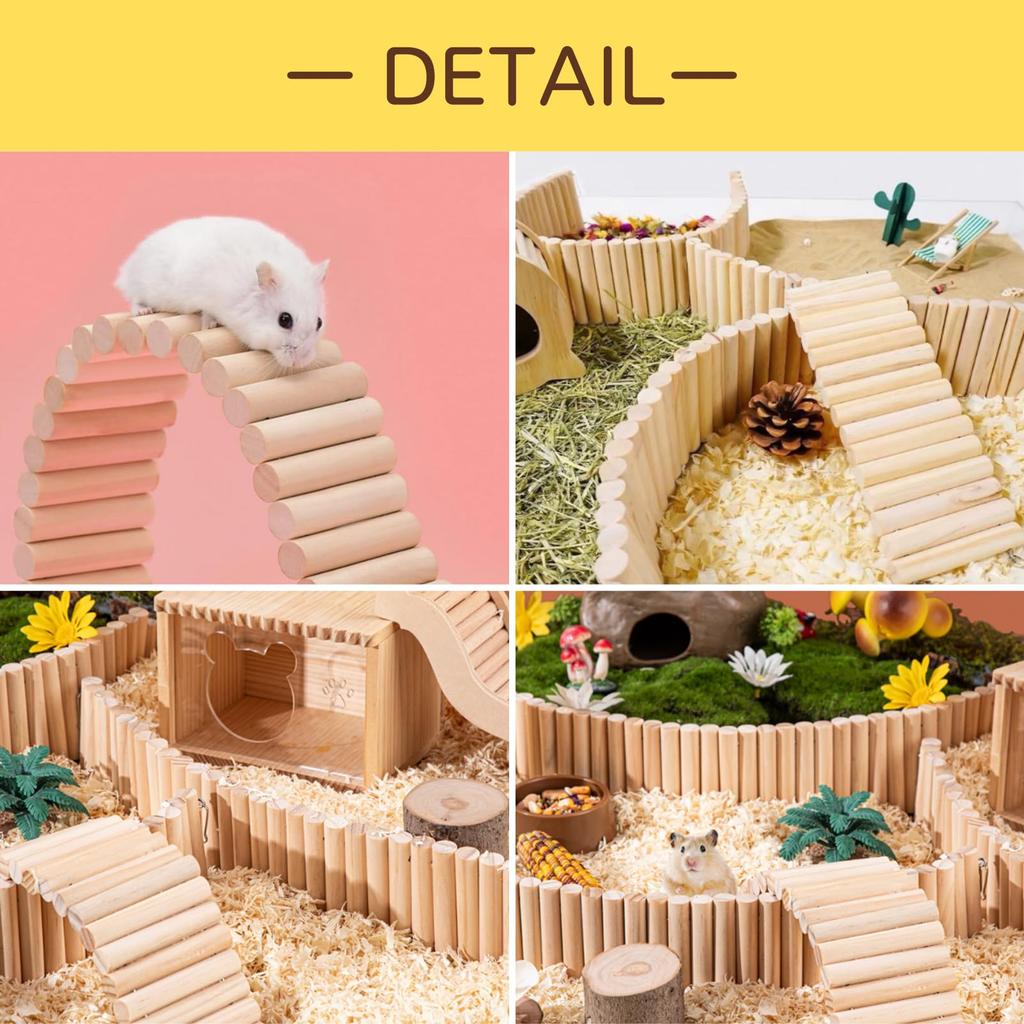 Uccellino Set of 2 Hamster Suspension Bridges with Dividers and Stairs, Wooden, 8cm Wide, Chinchilla Bridge Toy (30cm & 40cm Set)