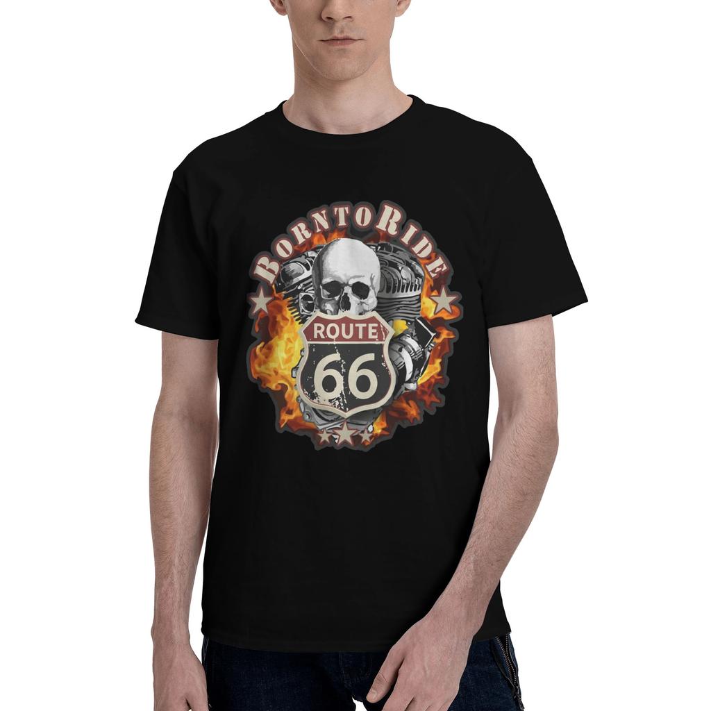 Awesome Motorcycle Route 66 Tshirts Unisex Unisexs Crew Neck Pure Cotton T Shirts Motorcycle Cruise America Tees Plus Size Clothes