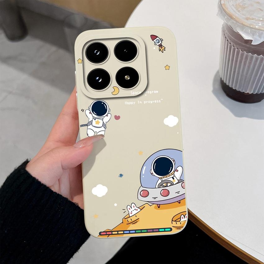 Cute Moon Astronaut Phone Case For Xiaomi 17 15 15T 14 14T Pro Poco C71 C75 M7 M8 F7 F8 Casing Soft Liquid Silicone Anti Slip Shell  For Xiaomi Covers